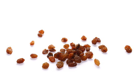Pile of raisins isolated on white background