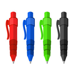A set of ballpoint pens, pens for school children on a white background,  a school sale