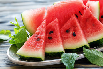 Sweet watermelon sliced on a platter.