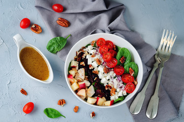Chicken spinach apple tomato goat cheese salad