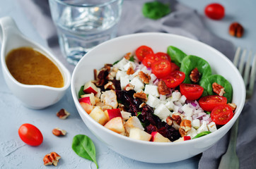 Chicken spinach apple tomato goat cheese salad