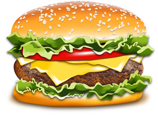 hamburger illüstrasyon - obrazy, fototapety, plakaty