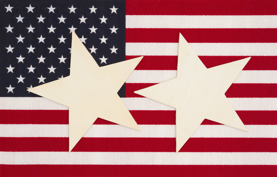 United States of America flag with two wood stars