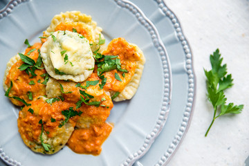 Homemade ravioli with spinach