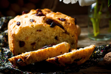 Cranberry and walnut bread baked in the bread machine