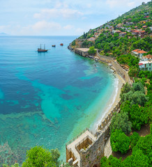 The coastal fortress wall in Alanya, Turkey