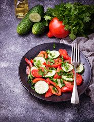 Vegetable salad with cucumber and tomato