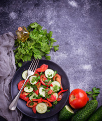 Vegetable salad with cucumber and tomato