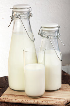 milk products - tasty healthy dairy products on a table on: and