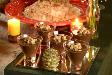 Fototapeta na wymiar Chocolate mousse with almonds