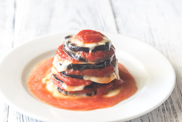 Portion of parmigiana di melanzane