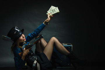 Fototapeta na wymiar Steampunk girl with cash.