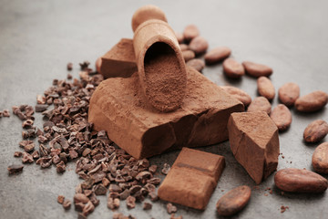 Composition of cocoa products on table