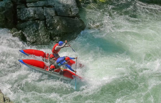 Extreme rafting, Altai, Chuya river, Altai. Surmounting obstacle