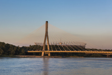 Modern bridge in Warsaw over Vistula river