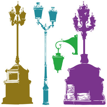 Set of different сolorful street lanterns