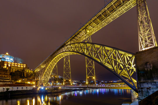 Porto. The Don Luis bridge at night. © pillerss