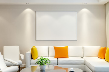 Blank wall with picture frame in the living room