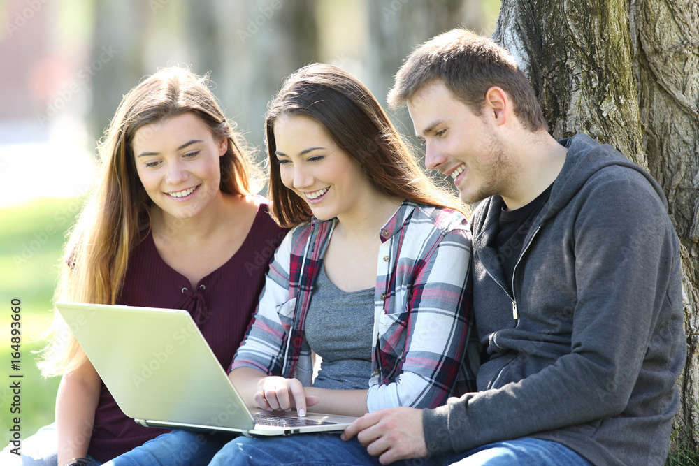 Sticker three teenagers searching media content online