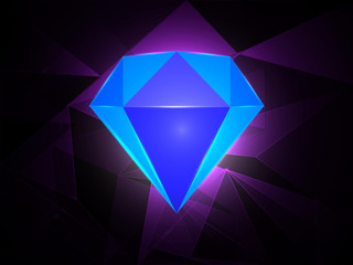 realistic blue diamond on purple background. vector illustration