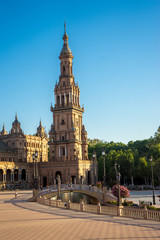 Fototapeta na wymiar The tower in Plaza de Espana in Seville, Spain, Europe