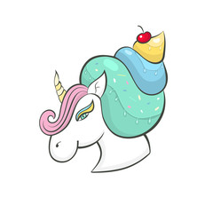 Vector unicorn, icon isolated, cartoon, illustration. Head portrait horse sticker, print a child's T-shirt, bright picture for baby holiday, candy, ice cream.