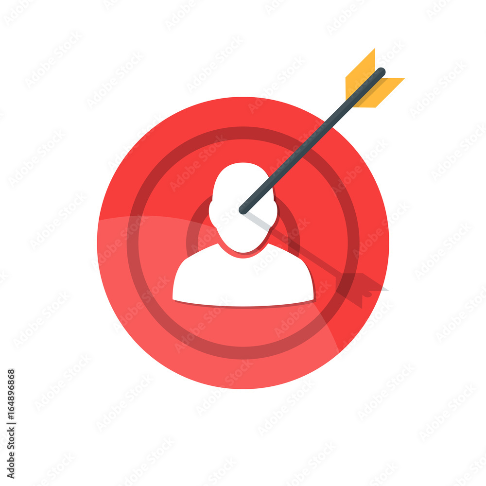 Poster target with arrow. silhouette of a man on a target attached by an arrow. the concept of hitting a ta