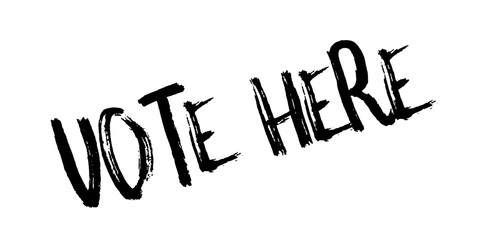 Vote Here rubber stamp. Grunge design with dust scratches. Effects can be easily removed for a clean, crisp look. Color is easily changed.