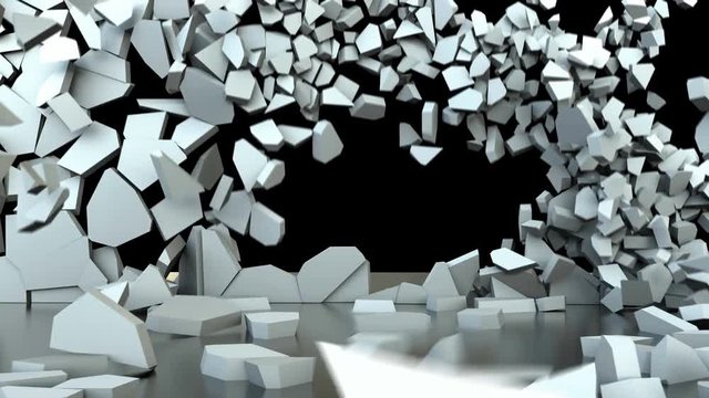Wall explodes outwards and then collapses. 4K UHD animation.
