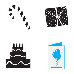 Set of birthday icons on a white background, Vector illustration