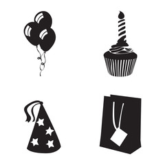 Set of birthday icons on a white background, Vector illustration