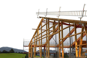 Neubau eines Holzhauses mit Dachstuhl