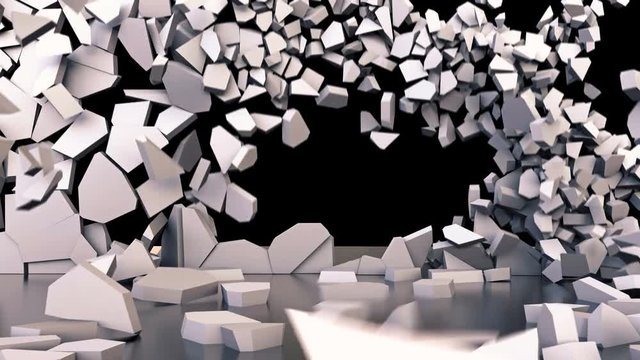 Wall explodes outwards and then collapses. 4K UHD animation.