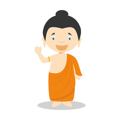Siddhartha Gautama cartoon character. Vector Illustration. Kids History Collection.