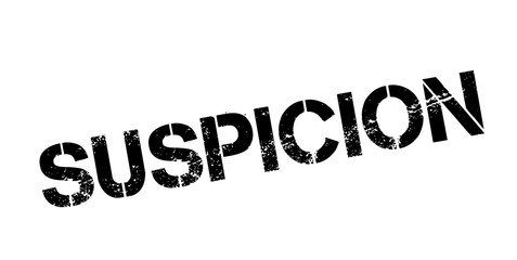 Suspicion rubber stamp. Grunge design with dust scratches. Effects can be easily removed for a clean, crisp look. Color is easily changed.