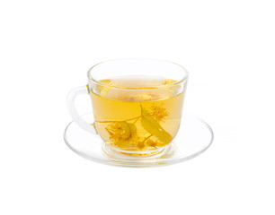 Tea from Linden flowers in glass cup