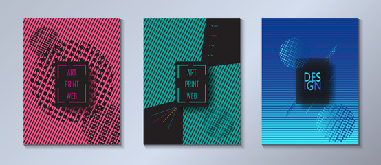 Set of Brochure covers - Magenta, Turquoise Stone color collection. Dynamic Modern Art Design for Gallery Exhibition catalog cover, business brochure, poster, banner, business card, template Vector