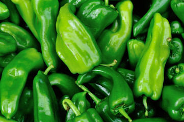 fresh green pepper selling at market