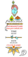 Krishna Janmashtami festival. Janmashtami party. Invitation card. Annual Hindu celebration of the birth of Krishna. Vector illustration