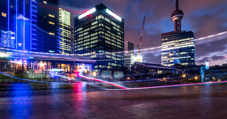 city financial district,empty square at night.