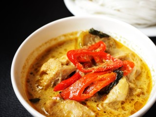Green curry chicken with rice noodles Thai food
