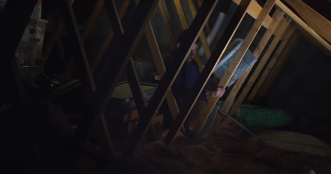 Male taking box down from the loft in his family home
