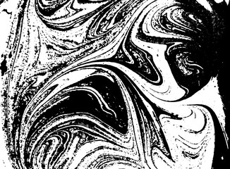 Black and white liquid texture. Watercolor hand drawn marbling illustration. Abstract vector background. Monochrome marble pattern.