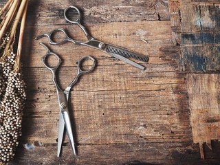 Hair cutting shears with dried flowers