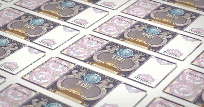 Banknotes of one hundred Uzbekistani som of Uzbekistan, cash money, loop