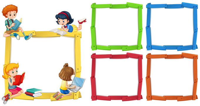 Frame template with happpy children reading books