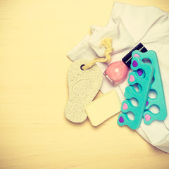 Pedicure accessories tools top view