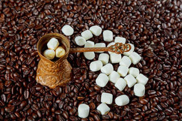 Turkish coffee and Turkish Delight with traditional presentation style