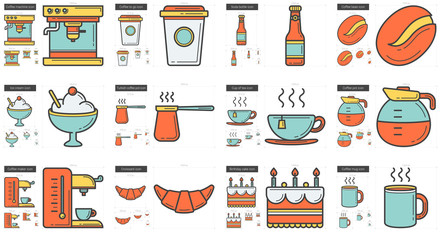 Junk food line icon set.