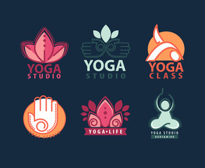 Fototapeta na wymiar Yoga monograms and logos set.